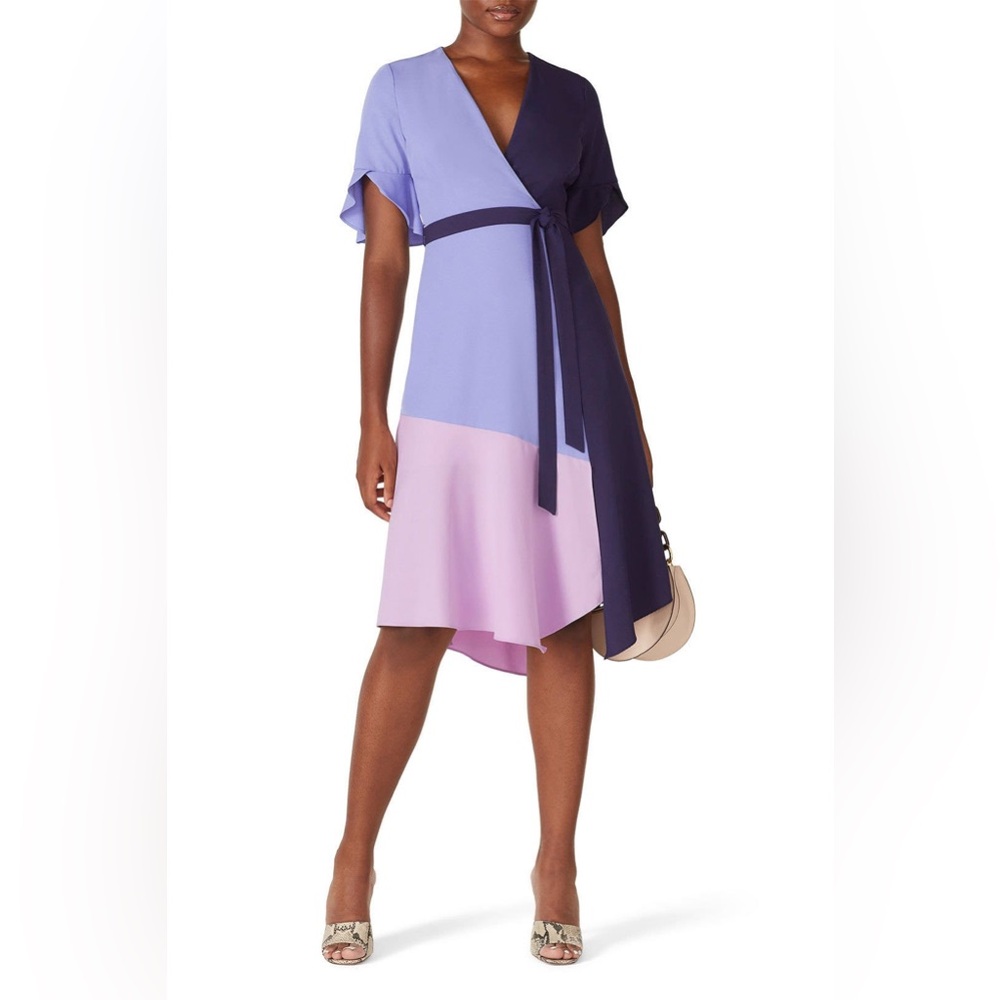Hutch x Anthropologie Colorblock Wrap Dress Size Small Blue Purple missing belt